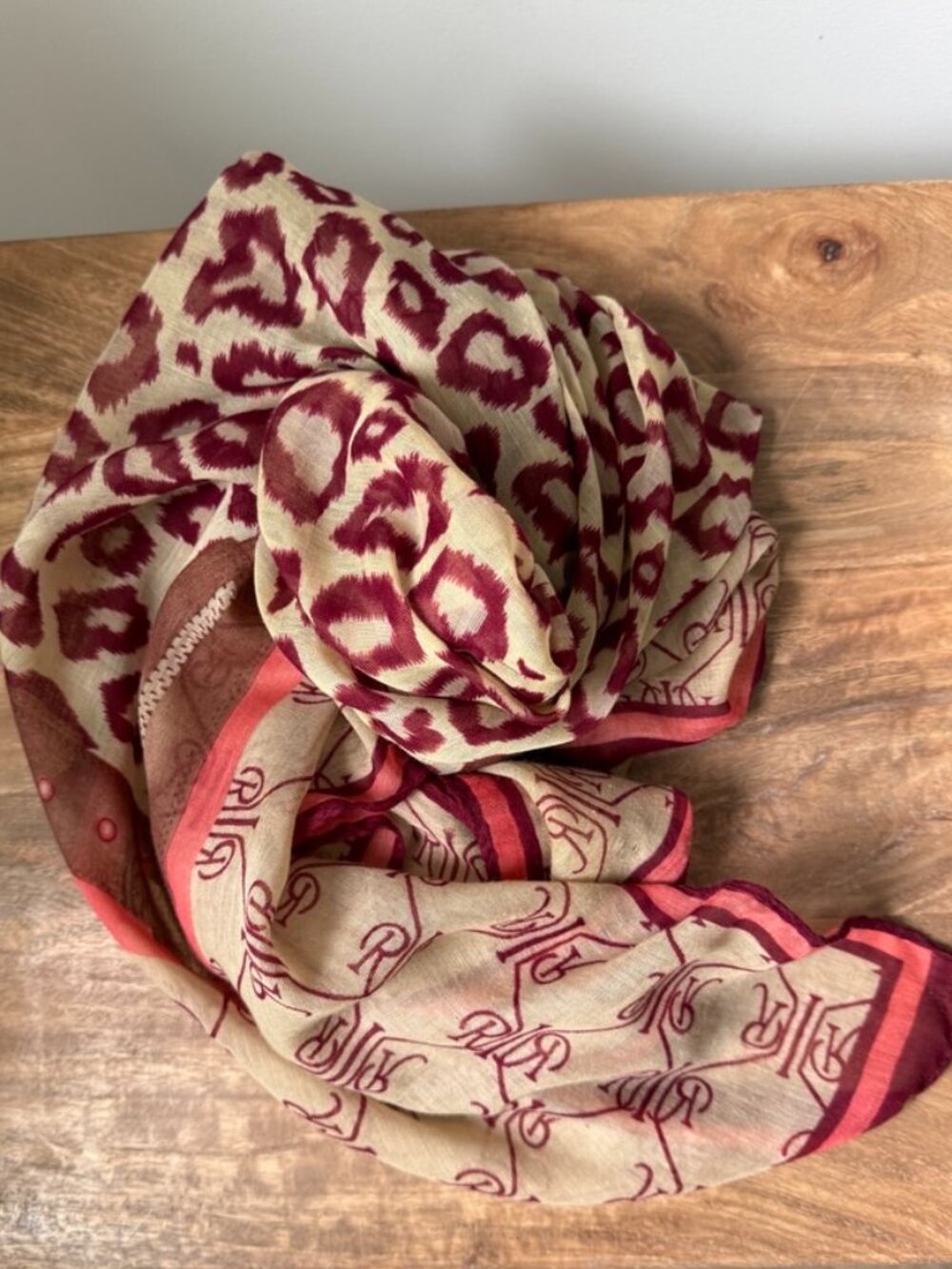 LAUREN RALPH LAUREN Heritage Monogram LRL Leopard Belt Silk Blend Scarf Wrap